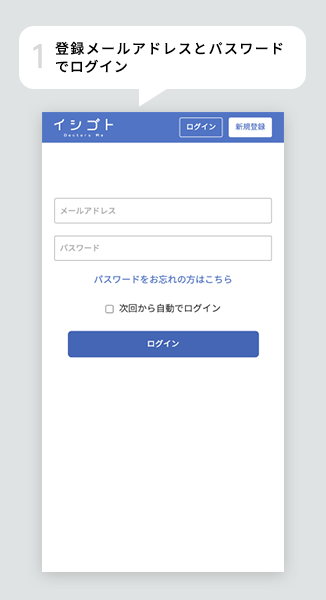 登録メールアドレスとパスワードでログイン